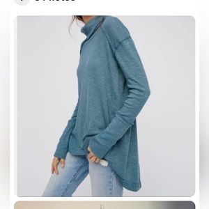 Free People We The Free Women's Split Back Turtleneck Sweater in Teal Size XS